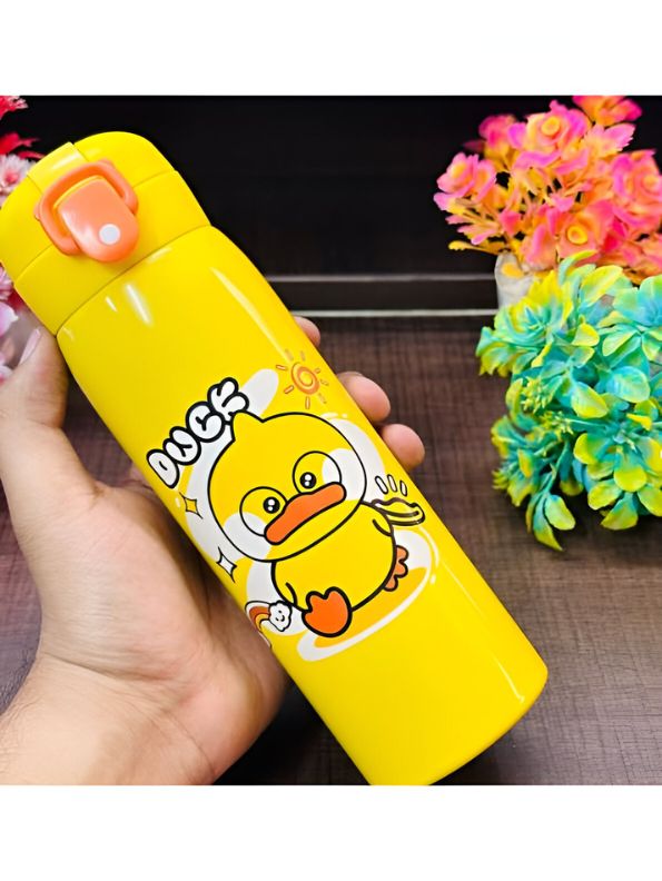 AquaJoy Stainless Steel Water Bottle for Kids – 450ml Cute Printed Push Button Sipper | Leak-Proof & BPA-Free | Ideal for School & Outdoor Use NOV8421.