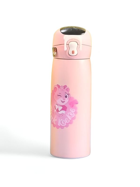 AquaJoy Stainless Steel Water Bottle for Kids – 450ml Cute Printed Push Button Sipper | Leak-Proof & BPA-Free | Ideal for School & Outdoor Use NOV8421.