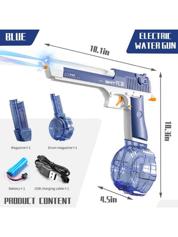 AquaStorm 1911 Electric Drum Version Desert Eagle Water Gun Pichkari – Real Outdoor Game Toy for Kids & Summer Shooting Fun