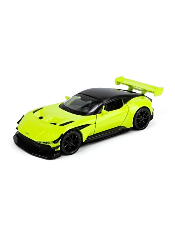 Green - Aston Martin Vulcan Diecast Pullback Car – Alloy Metal Racing Model Toy with Openable Doors, Collectible Gift for Kids Scale 1:32