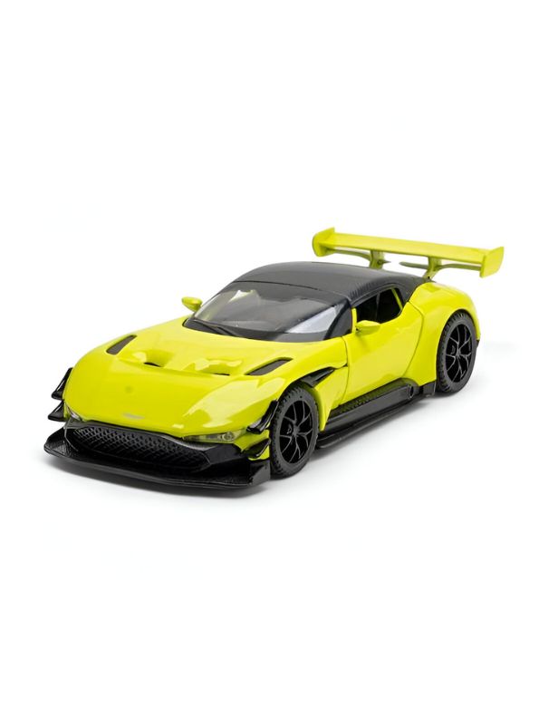 Green - Aston Martin Vulcan Diecast Pullback Car – Alloy Metal Racing Model Toy with Openable Doors, Collectible Gift for Kids Scale 1:32