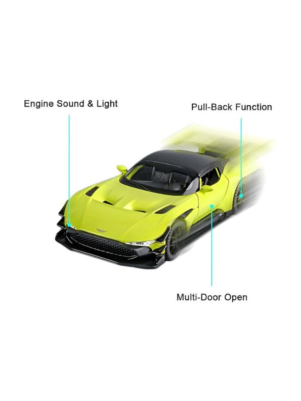 Green - Aston Martin Vulcan Diecast Pullback Car – Alloy Metal Racing Model Toy with Openable Doors, Collectible Gift for Kids Scale 1:32