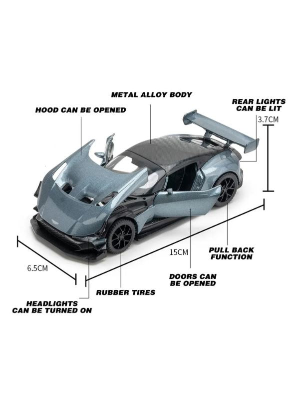 Grey - Aston Martin Vulcan Diecast Pullback Car – Alloy Metal Racing Model Toy with Openable Doors, Collectible Gift for Kids Scale 1:32.
