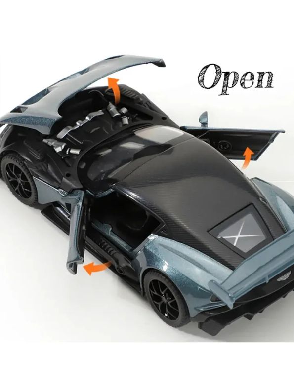 Grey - Aston Martin Vulcan Diecast Pullback Car – Alloy Metal Racing Model Toy with Openable Doors, Collectible Gift for Kids Scale 1:32.