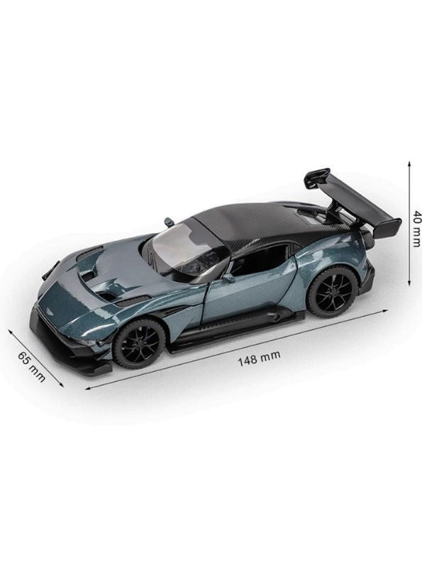 Grey - Aston Martin Vulcan Diecast Pullback Car – Alloy Metal Racing Model Toy with Openable Doors, Collectible Gift for Kids Scale 1:32.