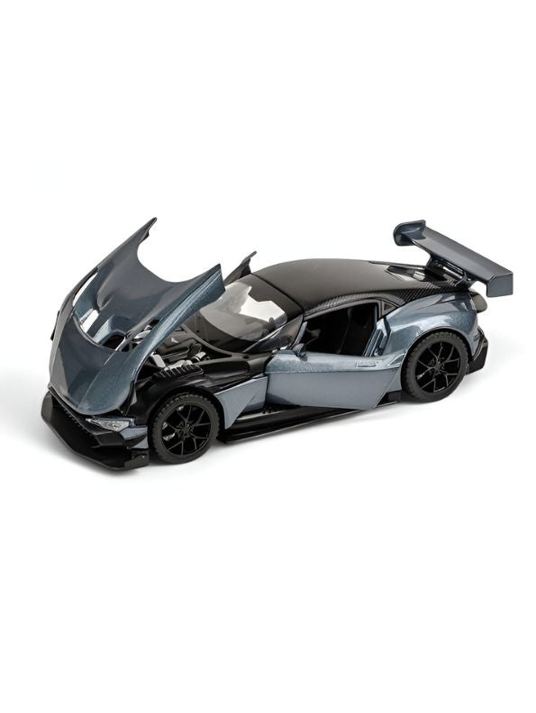 Grey - Aston Martin Vulcan Diecast Pullback Car – Alloy Metal Racing Model Toy with Openable Doors, Collectible Gift for Kids Scale 1:32.