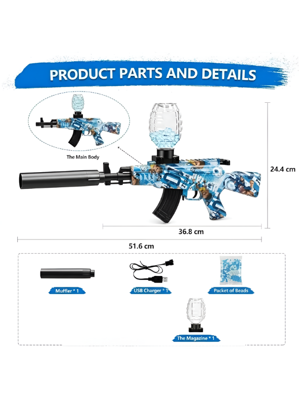 Automatic AK47 Gel Blaster Water Toy Gun - Electric Splatter Ball Blaster Set.