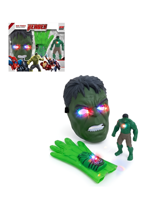 Avengers Hulk Roleplay Set: LED Glowing Mask, Power Glove & Hulk Figure TV4035.