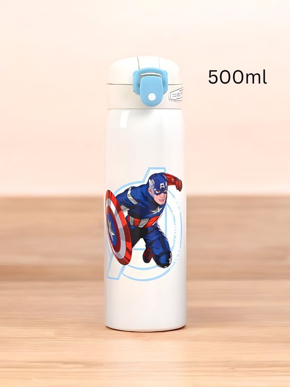 WhiteShield - Avengers Theme Sipper Bottle – Stainless Steel & Leakproof 500ml Push Button with Lock NOV8336.