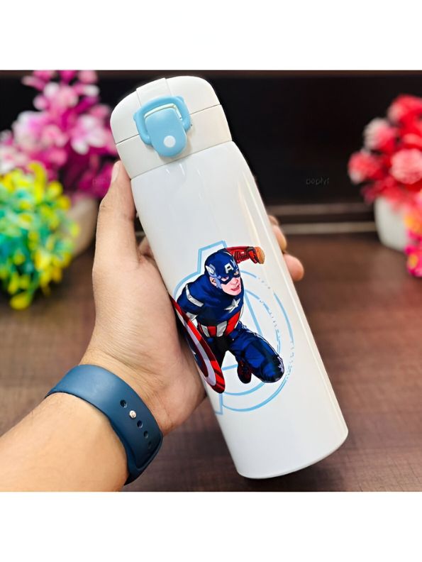 WhiteShield - Avengers Theme Sipper Bottle – Stainless Steel & Leakproof 500ml Push Button with Lock NOV8336.