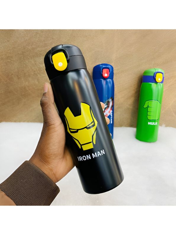 IronSip - Avengers Theme Sipper Bottle – Stainless Steel & Leakproof 500ml Push Button with Lock NOV8408.
