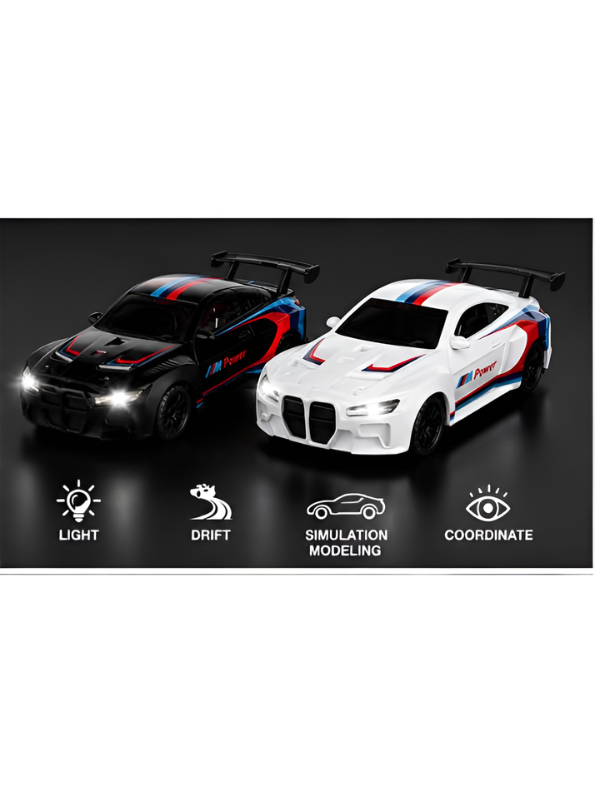 BMW M4 GT3 RC Drift Car - Black 1:64 Scale Mini Alloy Remote Control with Acrylic Display Box MD585