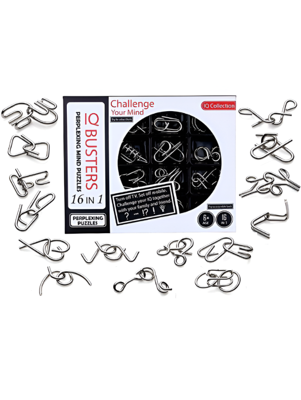 BUSTERS 16-in-1 Metal Brain Teaser Puzzle Set | IQ Mind Challenge Logic Toy TV7268