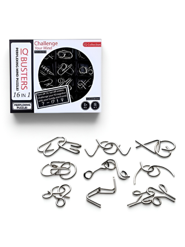 BUSTERS 16-in-1 Metal Brain Teaser Puzzle Set | IQ Mind Challenge Logic Toy TV7268