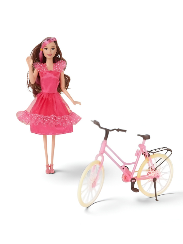 Babbies Glam Bike Fashion Doll Playset with Pink Bicycle, Stylish Outfit & Beauty Accessories for Kids (Ages 3+) LMI7951