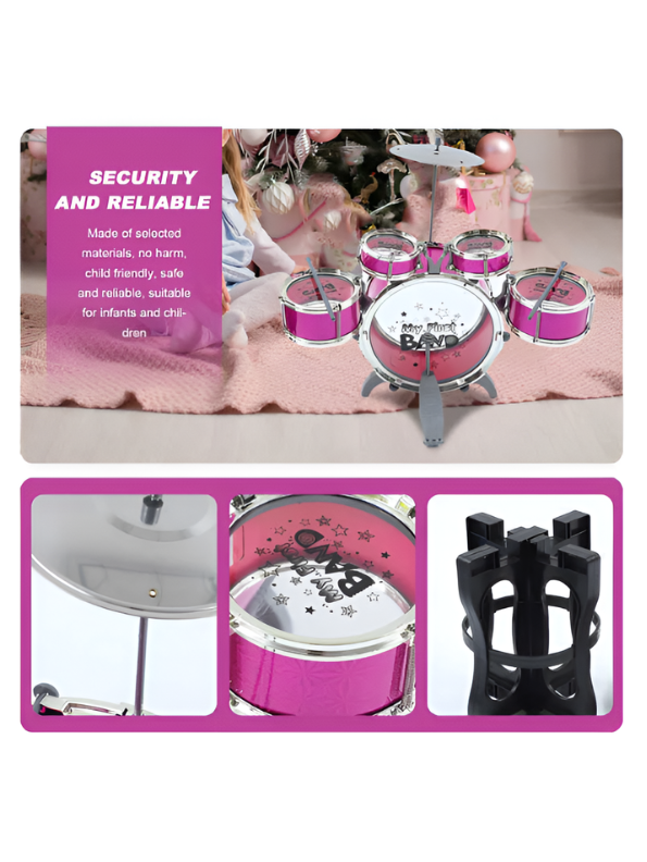 Band Kids Drum Set Toy - 5-Piece Musical Instrument Kit for Toddlers & Children - Pink TV1103