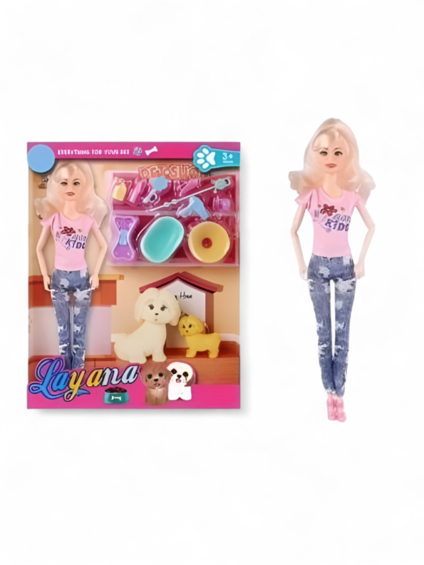 Barbie Doll House Playset with Dogs | Barbie Inspired Petsito Doll with 2 Puppies & Grooming Accessories | Fun Girl Toy Gift LMI12737.