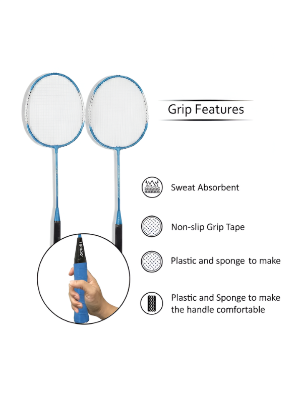 Blue 2-Piece Badminton Racket Set, High-Performance T-Joint Frame, Shock-Absorbing Comfort Handle, Includes Durable Racket Bag LMI1322