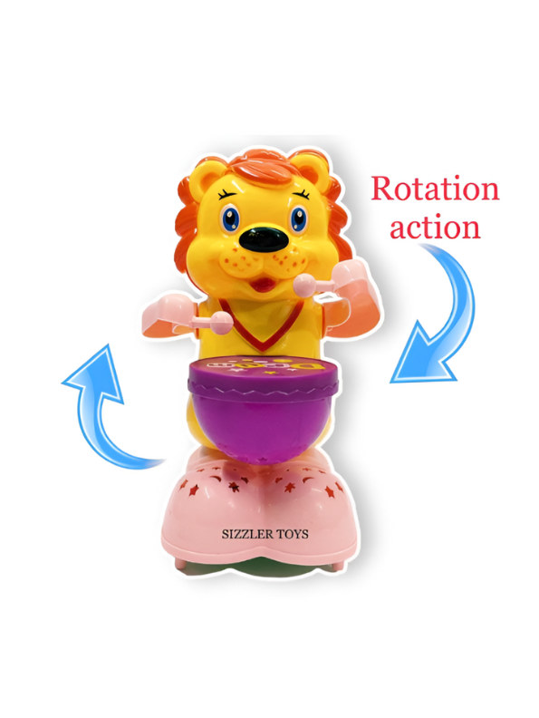 Brave Lion Musical Drummer Toy – Battery Operated Cartoon Lion with Lights, Sound & 360° Rotation LMI8238.