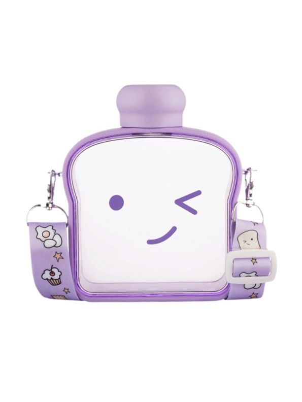 Bread-Shaped Smiley Face Plastic Water Bottle – 400ml Cute & Leakproof for Kids and Adults NOV538.