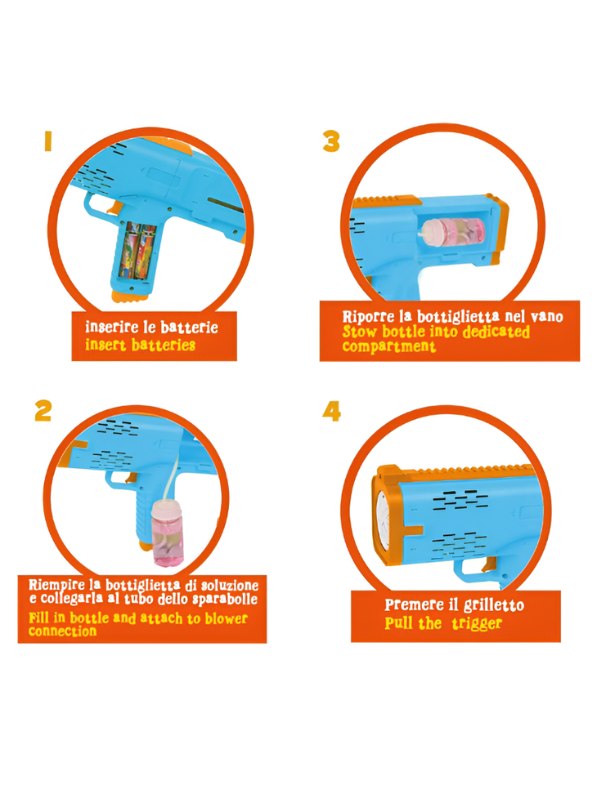 Bubble Gun Blaster Toy – Bubble Shooter with 2 Bubble Solution Bottles Blue LMI16593.