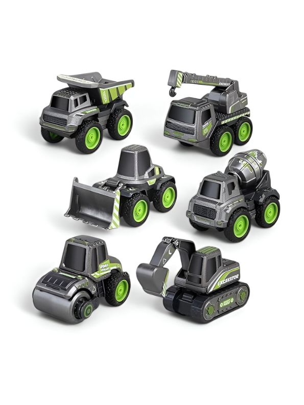 Green - BuildPro – Engineering Construction Vehicle Set for Kids | Pack of 6 Pull-Back Trucks & JCBs for Creative Play & Learning LMI14063.
