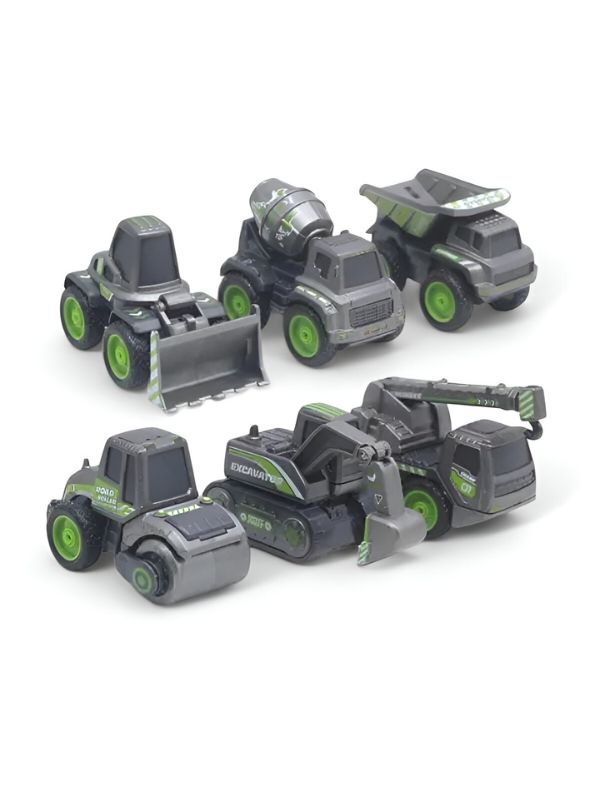 Green - BuildPro – Engineering Construction Vehicle Set for Kids | Pack of 6 Pull-Back Trucks & JCBs for Creative Play & Learning LMI14063.