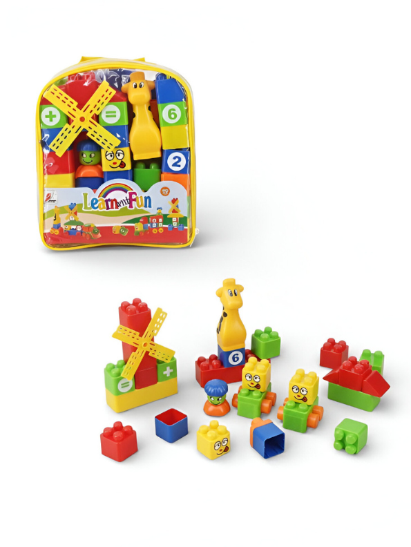 Learn with Fun 40-Piece Building Blocks Set for Toddlers – Educational STEM Toy with Giraffe, Windmill, Numbers & Symbols – Colorful Mega Construction Bricks for Preschool Boys & Girls LMI7591