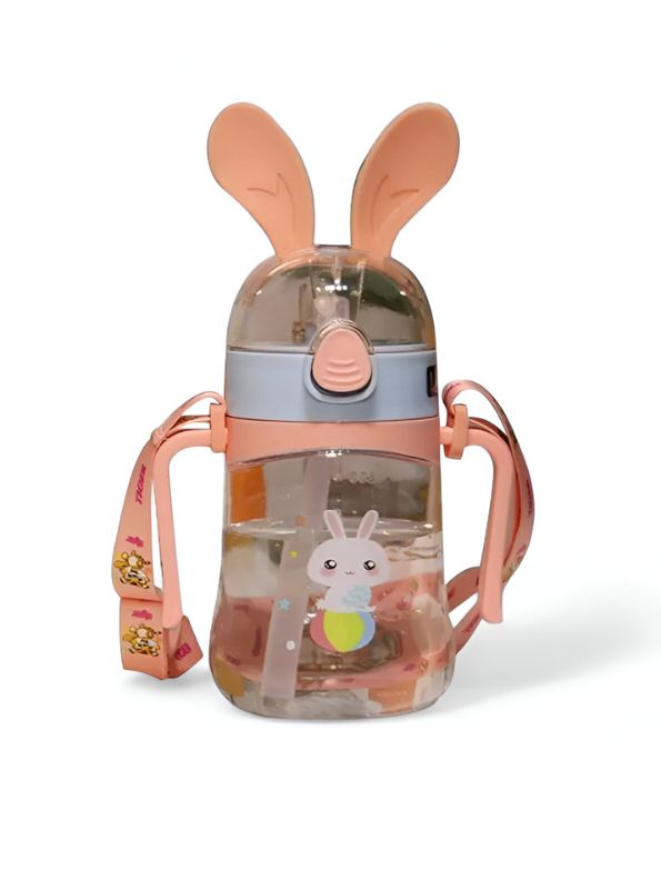 Bunny Ears Cartoon Water Bottle – 350ml Cute Leakproof Sipper with Straw for Kids NOV640.