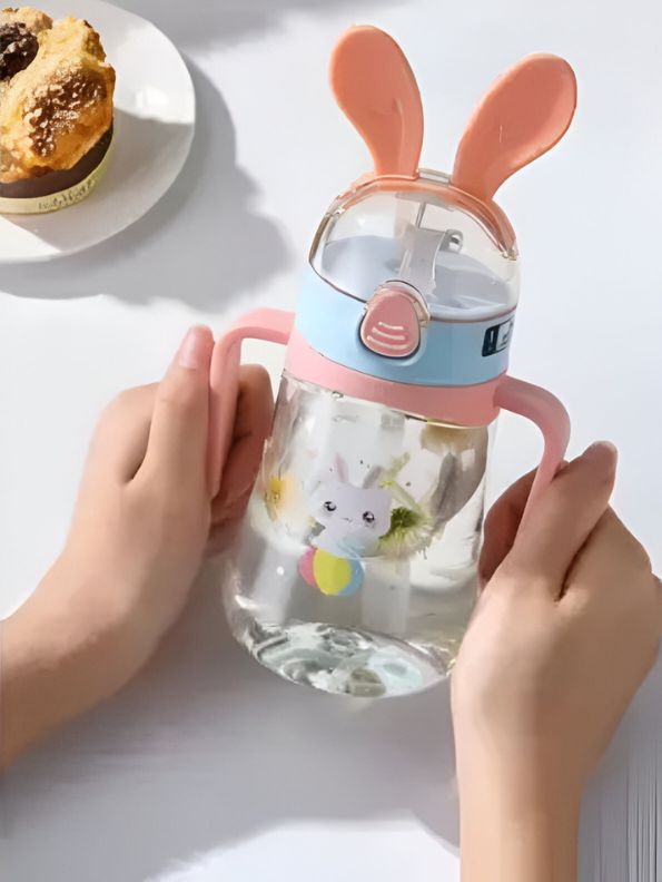 Bunny Ears Cartoon Water Bottle – 350ml Cute Leakproof Sipper with Straw for Kids NOV640.
