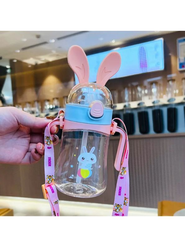 Bunny Ears Cartoon Water Bottle – 350ml Cute Leakproof Sipper with Straw for Kids NOV640.