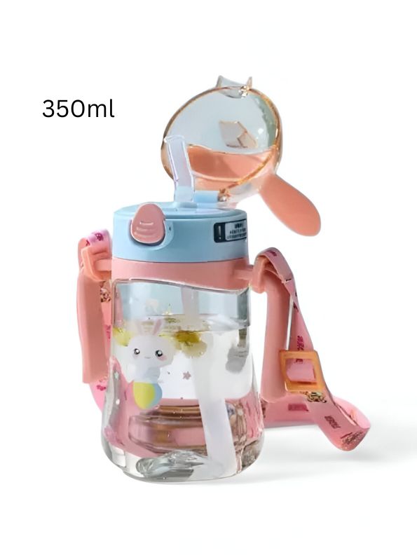 Bunny Ears Cartoon Water Bottle – 350ml Cute Leakproof Sipper with Straw for Kids NOV640.
