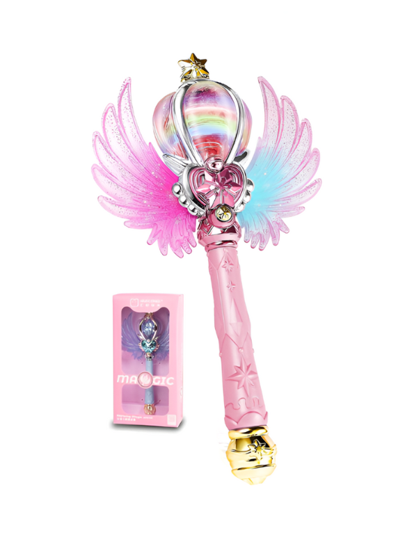 Glittering Fairy Princess Magic Wand for Kids – Light-Up Musical Scepter with Angel Wings, Rotating Rainbow Ball & Sparkle Effects NX15816