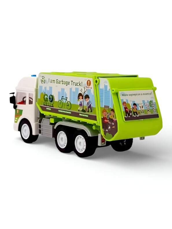 Friction Powered Garbage Truck Toy with Lights & Sounds – Green Eco-Friendly Recycling Truck for Kids LMI11034.