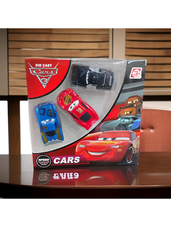 Cars Die-Cast Toy Set - Lightning McQueen, Blue Race Car, and Black Model Car | Collectible Toys TV4692.