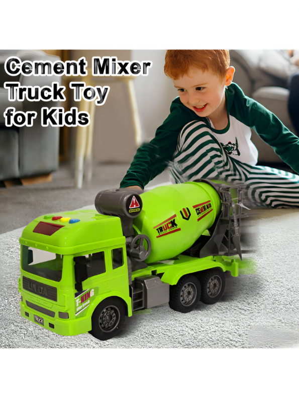 Cement Mixer Truck Toy with Lights and Sounds | Pull Back Construction Vehicle for Kids Green NX13624.