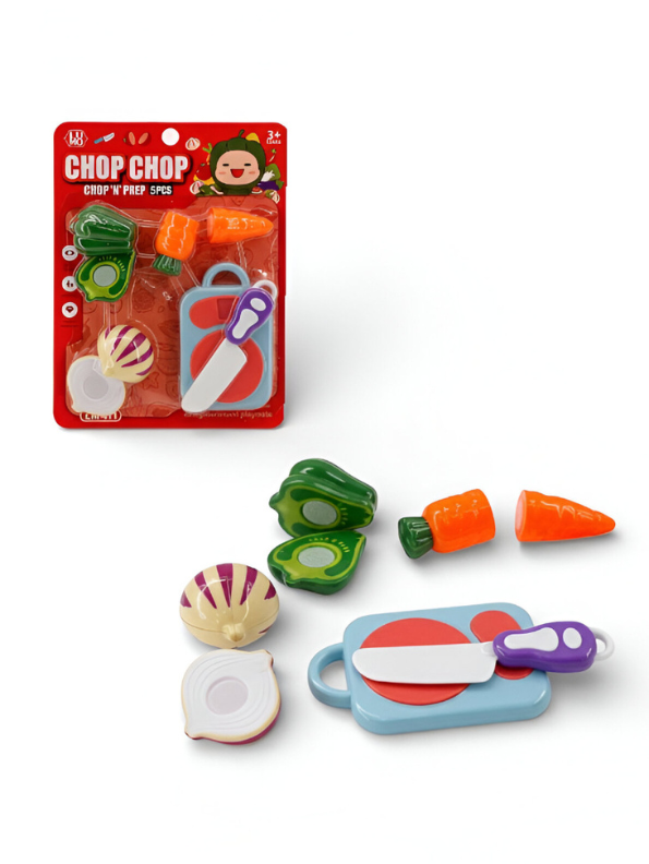 Chop Chop" 5-Piece Kids' Play Food Set – Velcro Cutting Vegetables & Cutting Board Toy LMI14878