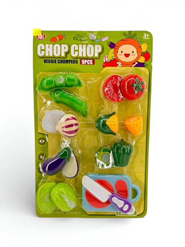 Chop Chop Veggie Chompers 9-Piece Toy Vegetable Cutting Set – Kids Pretend Play Kitchen Food with Knife & Cutting Board – Educational Montessori Toy for Toddlers 3+