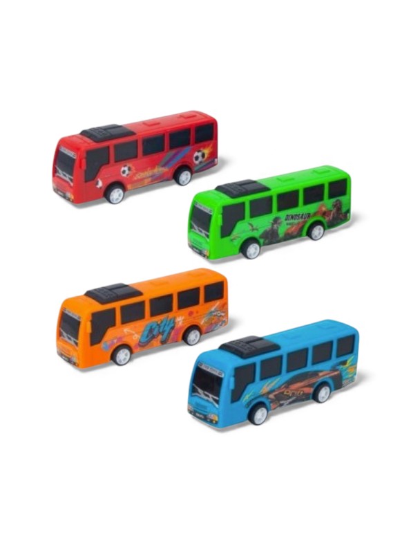 City Bus Toy Set 4-Pack | Pull-Back Action Mini Bus Vehicles for Kids LMI15819.