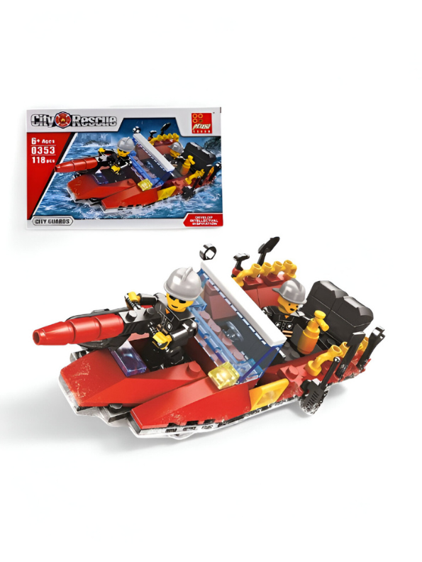 City Rescue Speed Boat Building Block Set – 118 PCS Police Watercraft Toy with 2 Minifigures for Kids MD2183