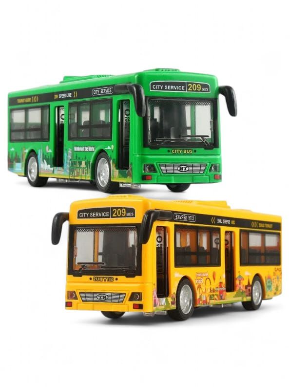 CityRide – Pull-Back City Service Bus Toy for Kids | Flashing Lights, Fun Music & Realistic Design - Green.
