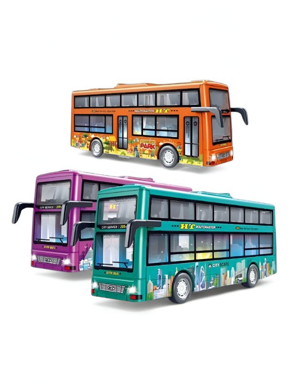 Orange - CityTourer – Double-Decker Sightseeing Bus Toy for Kids | Inertia Car Model with Openable Doors, Lights & Music Simulation LMI14907.