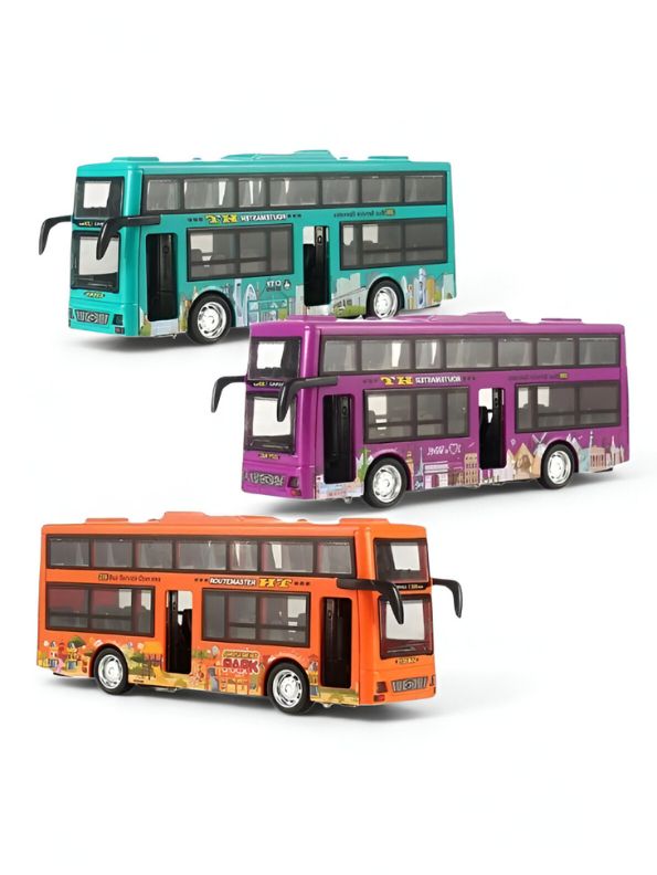 Orange - CityTourer – Double-Decker Sightseeing Bus Toy for Kids | Inertia Car Model with Openable Doors, Lights & Music Simulation LMI14907.