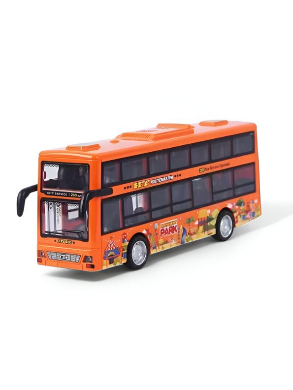 Orange - CityTourer – Double-Decker Sightseeing Bus Toy for Kids | Inertia Car Model with Openable Doors, Lights & Music Simulation LMI14907.