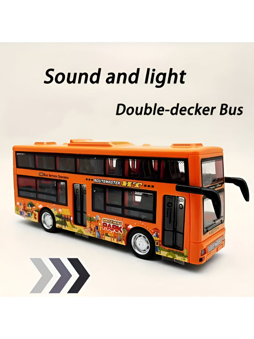 Orange - CityTourer – Double-Decker Sightseeing Bus Toy for Kids | Inertia Car Model with Openable Doors, Lights & Music Simulation LMI14907.