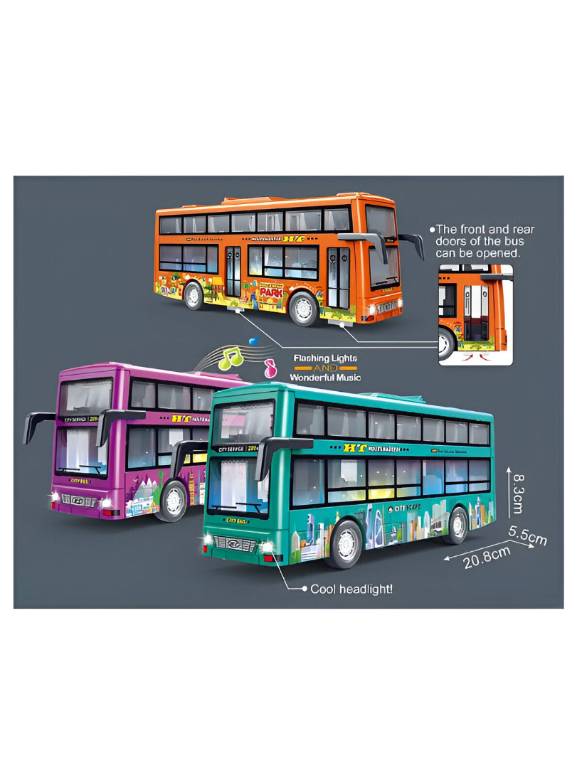 Orange - CityTourer – Double-Decker Sightseeing Bus Toy for Kids | Inertia Car Model with Openable Doors, Lights & Music Simulation LMI14907.