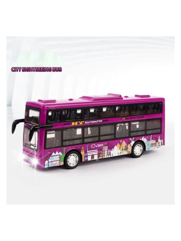 Purple - CityTourer – Double-Decker Sightseeing Bus Toy for Kids | Inertia Car Model with Openable Doors, Lights & Music Simulation LMI14907.