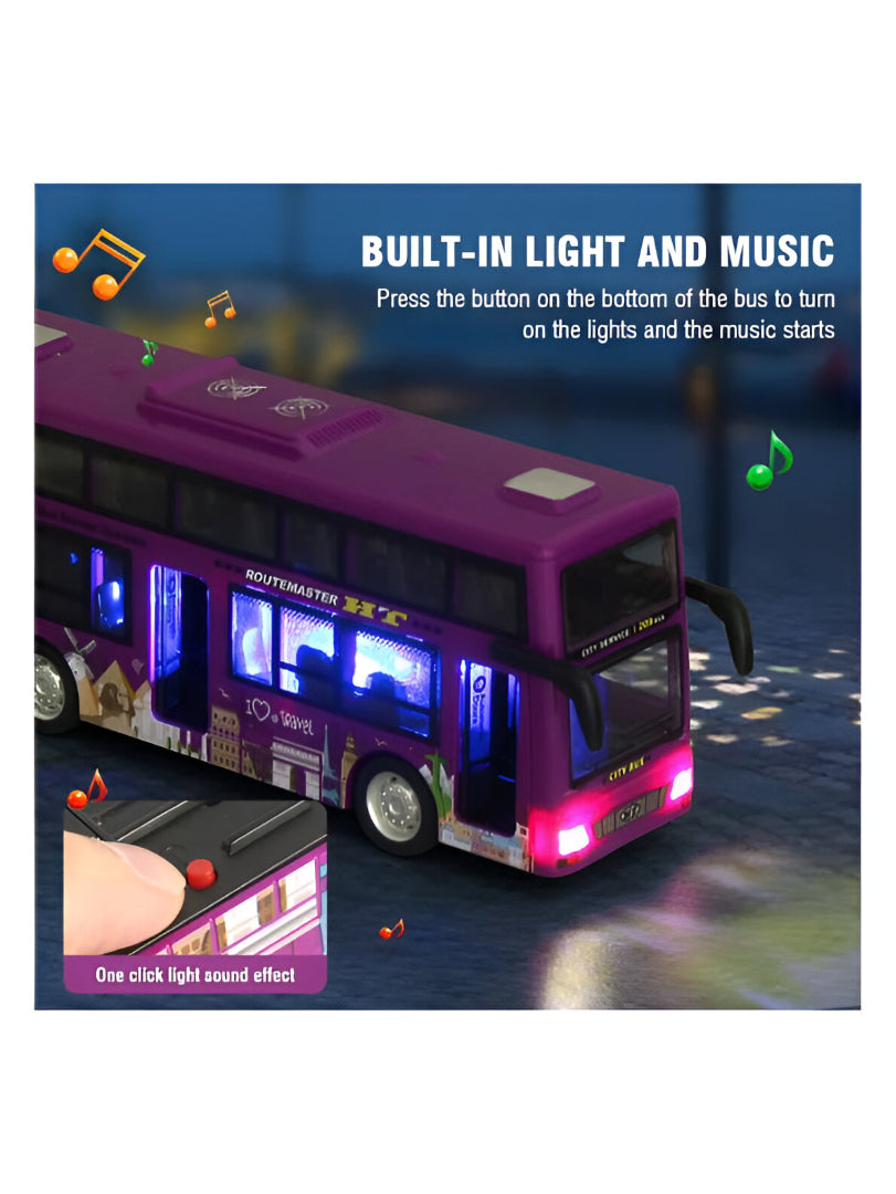 Purple - CityTourer – Double-Decker Sightseeing Bus Toy for Kids | Inertia Car Model with Openable Doors, Lights & Music Simulation LMI14907.