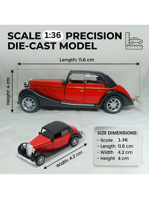 Classic Vintage Diecast Toy Car, 1:36 Scale Retro Metal Collectible Vehicle Model with Opening Doors, Black Hardtop Coupe LMI16724