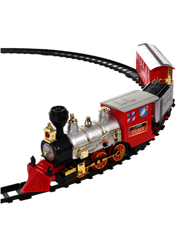 Classic Electric Train Set for Kids – 13 PCS Battery Operated Steam Engine with Tracks, Lights & Sounds Railway Set for Kids LMI15769.